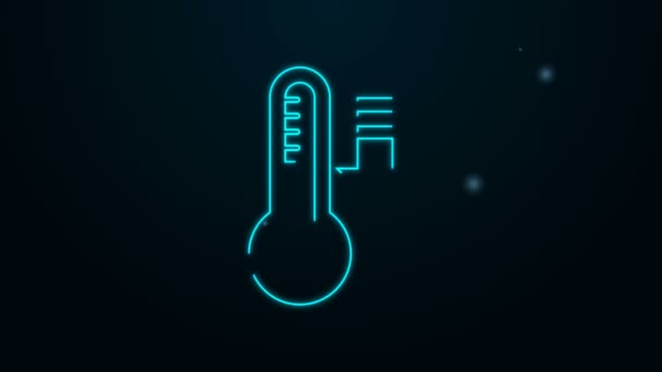 Gloeiende neon lijn Meteorologie thermometer meten warmte en koude pictogram geïsoleerd op zwarte achtergrond. Thermometer apparatuur toont warm of koud weer. 4K Video motion grafische animatie — Stockvideo