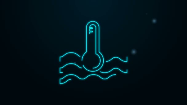 Linea neon incandescente Termometro ad acqua che misura il calore e l'icona a freddo isolato su sfondo nero. Apparecchiatura termometrica che mostra tempo caldo o freddo. Animazione grafica 4K Video motion — Video Stock