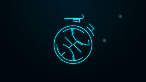 Glowing neon line Stopwatch with basketball ball inside icon isolated on black background. Basketball time. Sport and training. 4K Video motion graphic animation — Stock Video