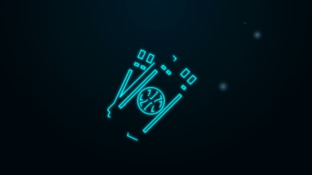 Leuchtende Neon-Linie Basketball-Spiel Ticket-Symbol isoliert auf schwarzem Hintergrund. 4K Video Motion Grafik Animation — Stockvideo