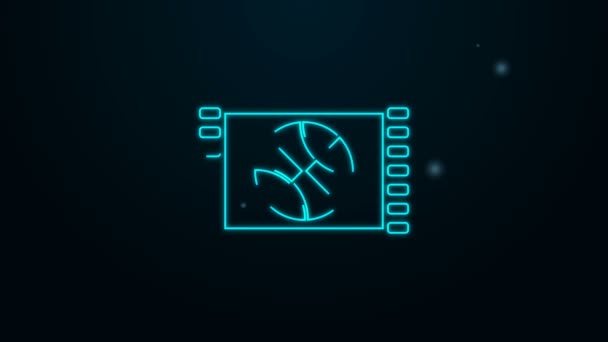 Linea neon incandescente icona video del gioco di basket isolato su sfondo nero. Animazione grafica 4K Video motion — Video Stock