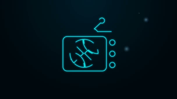 Leuchtende Neon-Linie Basketballspiel auf TV-Programm-Symbol isoliert auf schwarzem Hintergrund. 4K Video Motion Grafik Animation — Stockvideo
