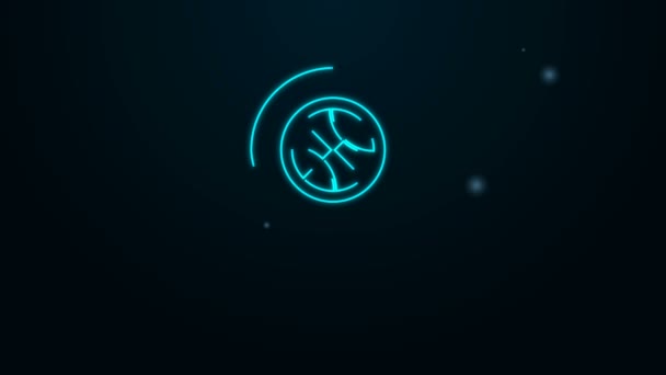 Gloeiende neon lijn Locatie met basketbal binnenkant pictogram geïsoleerd op zwarte achtergrond. 4K Video motion grafische animatie — Stockvideo