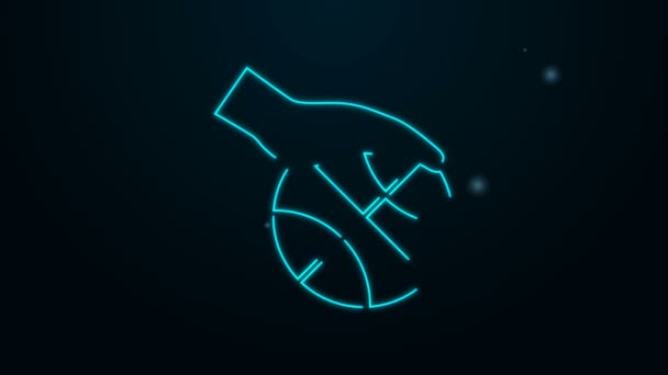 Gloeiende neon lijn Hand met basketbal pictogram geïsoleerd op zwarte achtergrond. Sport symbool. 4K Video motion grafische animatie — Stockvideo