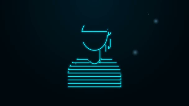 Linha de néon brilhante ícone do capitão marinheiro isolado no fundo preto. Animação gráfica em movimento de vídeo 4K — Vídeo de Stock