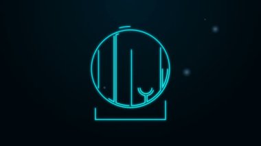 Parlayan neon hattı ahşap varil ikonu siyah arka planda izole edildi. Alkol fıçısı, içki kabı, bira için tahta fıçı, viski, şarap. 4K Video hareketli grafik canlandırması