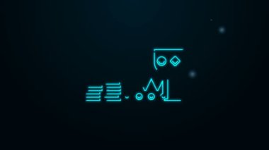 Parlayan neon hattı Hazine ve zenginlik simgesi siyah arka planda izole edildi. Hazine, altın, sikke, mücevher, taç, altın kupa. 4K Video hareketli grafik canlandırması