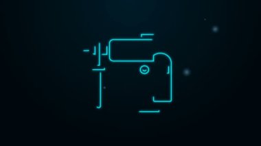 Parlayan neon hattı. Siyah zemin üzerinde izole edilmiş elektrikli döner çekiç matkap ikonu. İnşaat, onarım ve onarım için kullanılan bir alet. 4K Video hareketli grafik canlandırması