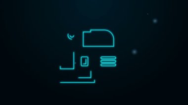 Siyah zemin üzerinde çelik keskin bıçak ikonu olan parlak neon çizgili elektrikli yapboz. Ahşap işçiliği için elektrikli alet. 4K Video hareketli grafik canlandırması