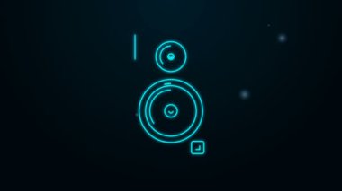 Parlayan neon hattı Stereo hoparlör simgesi siyah arkaplanda izole edildi. Ses sistemi hoparlörleri. Müzik ikonu. Müzikal sütun hoparlörü. 4K Video hareketli grafik canlandırması