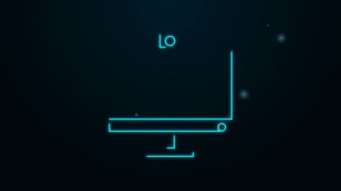 Parlayan neon hattı bilgisayar monitörü simgesi siyah arkaplanda izole edildi. Bilgisayar bileşeni işareti. 4K Video hareketli grafik canlandırması