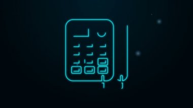 Parlayan neon hattı telefon ikonu siyah arkaplanda izole edildi. Sabit telefon. 4K Video hareketli grafik canlandırması