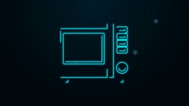 Parlayan neon hattı mikrodalga fırın ikonu siyah arkaplanda izole edildi. Ev aletleri simgesi. 4K Video hareketli grafik canlandırması