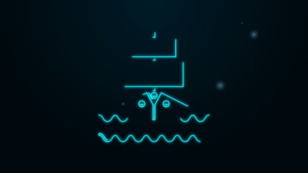 发光的霓虹灯线船舶图标孤立在黑色背景.4K视频运动图形动画 — 图库视频影像