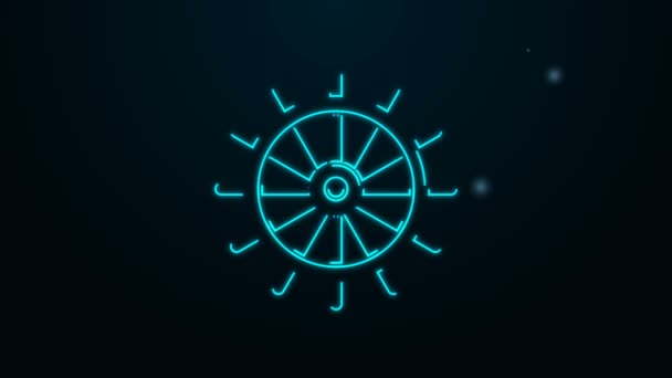 Brillante línea de neón Icono del volante del barco aislado sobre fondo negro. Animación gráfica de vídeo 4K — Vídeo de stock