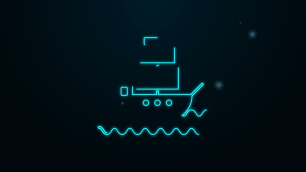 Icono brillante de la línea de neón Ship aislado sobre fondo negro. Animación gráfica de vídeo 4K — Vídeo de stock