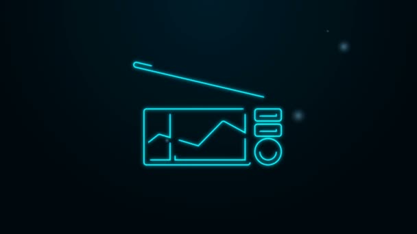 Leuchtendes Neon Line Radio mit Antennensymbol isoliert auf schwarzem Hintergrund. 4K Video Motion Grafik Animation — Stockvideo