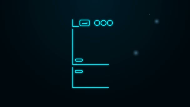 Linea fluorescente icona Frigorifero isolato su sfondo nero. Frigorifero con congelatore. Tecnologie ed elettrodomestici. Animazione grafica 4K Video motion — Video Stock
