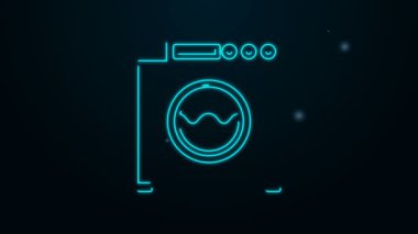 Parlayan neon hattı yıkama ikonu siyah arkaplanda izole edildi. Çamaşır makinesi simgesi. Çamaşır makinesi, çamaşır makinesi. Ev aletleri sembolü. 4K Video hareketli grafik canlandırması