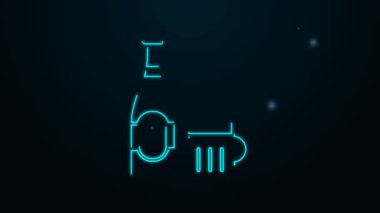 Parlayan neon hattı bira şişesi ve siyah arka planda izole edilmiş cam ikon. Alkol içeceği sembolü. 4K Video hareketli grafik canlandırması