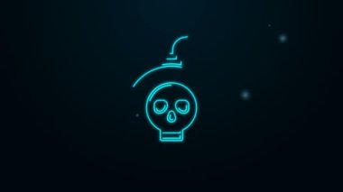 Parlayan neon hattı bombası siyah arkaplanda izole edilmiş ikonu patlatmaya hazır. Mutlu Cadılar Bayramı Partisi. 4K Video hareketli grafik canlandırması
