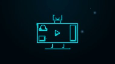 Parlayan neon hattı çevrimiçi video oyunu ikonu siyah arkaplanda izole edildi. 4K Video hareketli grafik canlandırması