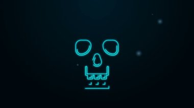 Parlayan neon hattı Skull simgesi siyah arkaplanda izole edildi. Mutlu Cadılar Bayramı Partisi. 4K Video hareketli grafik canlandırması