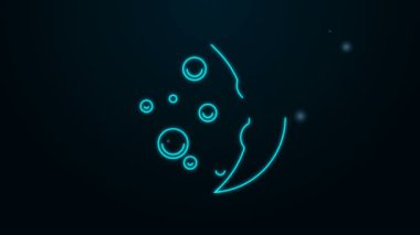 Parlayan neon hattı güneş tutulması simgesi siyah arkaplanda izole edildi. Tam sonar tutulması. 4K Video hareketli grafik canlandırması