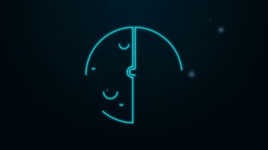 Parlayan neon hattı güneş tutulması simgesi siyah arkaplanda izole edildi. Tam sonar tutulması. 4K Video hareketli grafik canlandırması