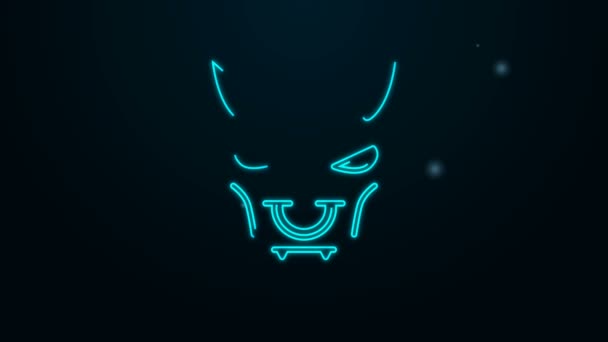 Glowing neon line Mask of the devil with horns icon isolated on black background. 4K Video motion graphic animation — Stock Video