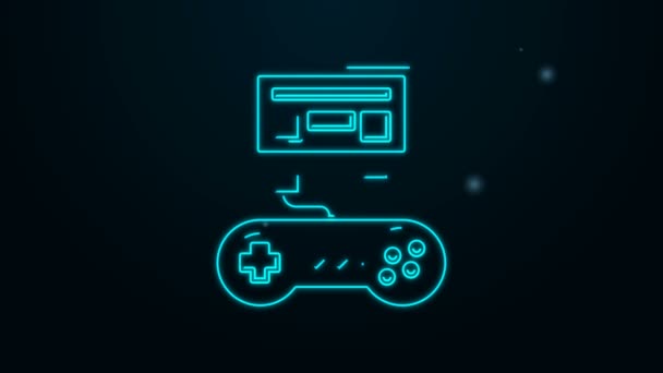 Glowing neon line Video game console with joystick icon isolated on black background. 4K Video motion graphic animation — Stock Video