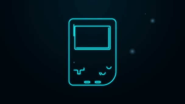 Светящаяся неоновая линия Портативная иконка игровой приставки изолирована на черном фоне. Знак Геймпада. Концепция игры. Видеографическая анимация 4K — стоковое видео