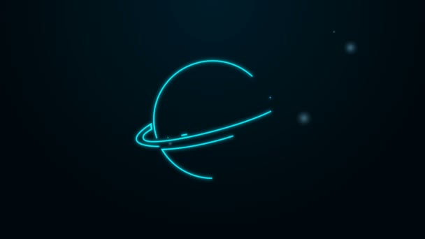 Gloeiende neon lijn Planeet Saturnus met planetaire ring systeem pictogram geïsoleerd op zwarte achtergrond. 4K Video motion grafische animatie — Stockvideo