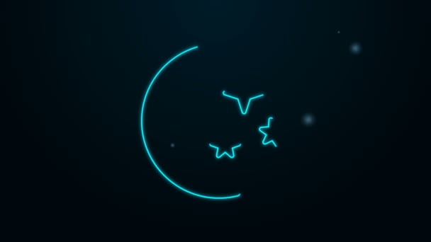 ネオンラインを輝く月と星のアイコンは黒の背景に孤立しています。4Kビデオモーショングラフィックアニメーション — ストック動画
