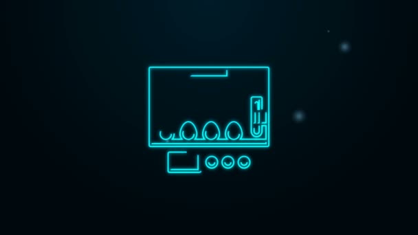 Zářící neonová čára Inkubátor pro vejce ikona izolované na černém pozadí. Grafická animace pohybu videa 4K — Stock video