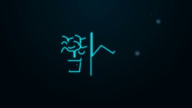 Parlayan neon hattı çiçek istatistikleri simgesi siyah arkaplanda izole edildi. 4K Video hareketli grafik canlandırması