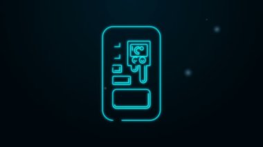 Parlayan neon hattı Akıllı kontrol tarım sistemi mobil uygulama simgesi siyah arkaplanda izole edildi. 4K Video hareketli grafik canlandırması