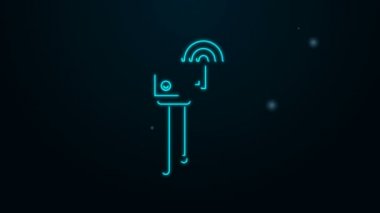 Parlayan neon hat Router ve kablosuz bağlantı sembolü simgesi siyah arkaplanda izole edildi. Kablosuz ethernet modem yönlendirici. Bilgisayar teknolojisi interneti. 4K Video hareketli grafik canlandırması