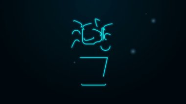 Parlayan neon hattı. Esrar ikonundaki bitki siyah arkaplanda izole edilmiş. Tencerede yetişen bir bitki. Saksı bitkisi işareti. 4K Video hareketli grafik canlandırması