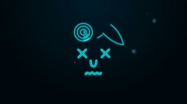 Parlayan neon hattı adamı baş ağrısı çekiyor, migren ikonu siyah arka planda izole edilmiş. 4K Video hareketli grafik canlandırması