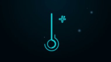 Tıbbi inceleme ikonu için parıldayan neon hattı dijital termometre siyah arka planda izole edildi. 4K Video hareketli grafik canlandırması