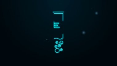 Parlayan neon hattı test tüpü ve kimyasal test ikonu siyah arkaplanda izole edildi. Laboratuvar cam levhası. 4K Video hareketli grafik canlandırması
