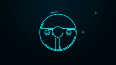 Parlayan neon çizgisi direksiyon simgesi siyah arkaplanda izole edildi. Araba tekeri ikonu. 4K Video hareketli grafik canlandırması
