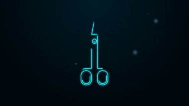 Parlayan neon hattı makas simgesi siyah arkaplanda izole edildi. Alet kesme işareti. 4K Video hareketli grafik canlandırması