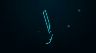 Siyah arka planda izole edilmiş saç simgesi için parlak neon çizgisi saç maşası. Saç düzleştirici ikonu. 4K Video hareketli grafik canlandırması