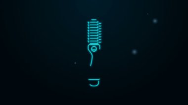 Parlayan neon çizgisi saç fırçası simgesi siyah arkaplanda izole edildi. Taraklı saç işareti. Berber sembolü. 4K Video hareketli grafik canlandırması