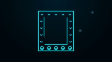 Siyah arkaplanda izole edilmiş ışık ikonu olan parlak neon makyaj aynası. 4K Video hareketli grafik canlandırması