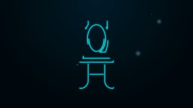 Parlayan neon çizgili sandalye simgesi siyah arkaplanda izole edildi. 4K Video hareketli grafik canlandırması