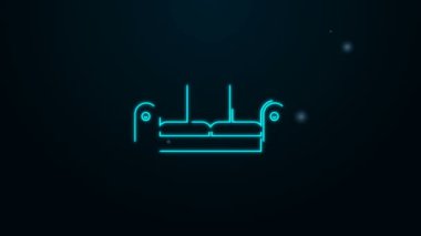 Parlayan neon hattı kanepe simgesi siyah arkaplanda izole edildi. 4K Video hareketli grafik canlandırması
