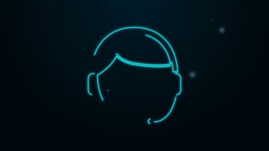 Siyah arkaplanda izole edilmiş bir kulaklık simgesi olan parlak neon çizgili adam. Destek operatörü hatta. Çağrı merkezi konsepti, müşteri destek servisi. 4K Video hareketli grafik canlandırması
